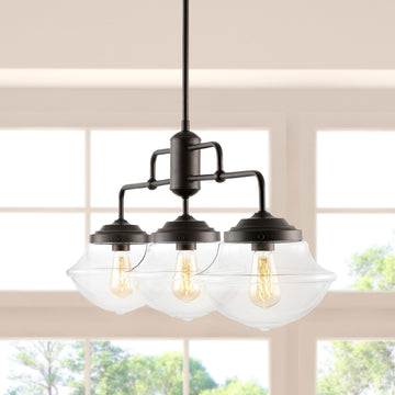 Avery 37.5" Industrial Farmhouse Rustic Iron/Glass Linear LED Pendant - JONATHAN Y